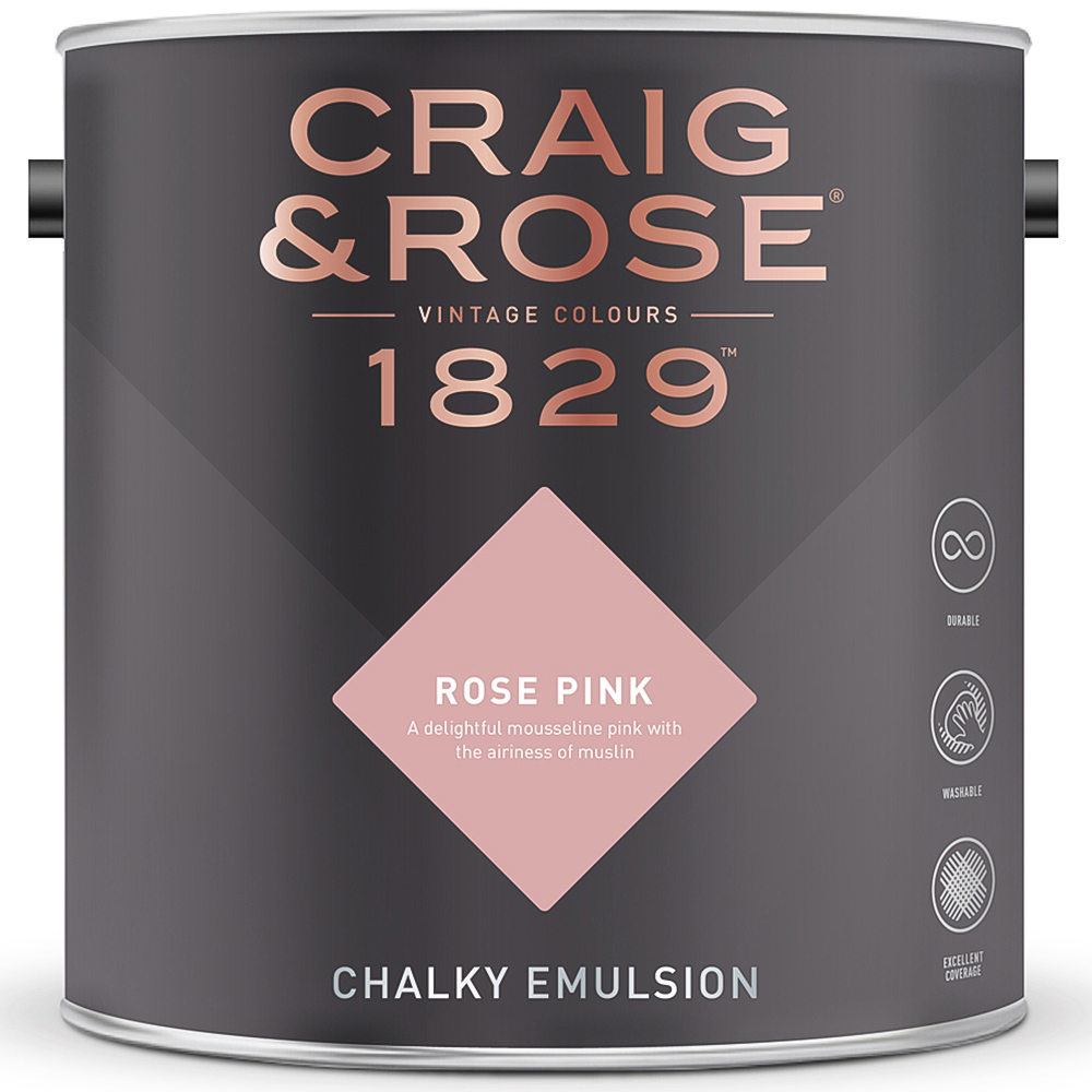 Craig & Rose 1829 Vintage Walls and Ceilings Rose Pink Chalky Matt Emulsion Paint 2.5L Image 2