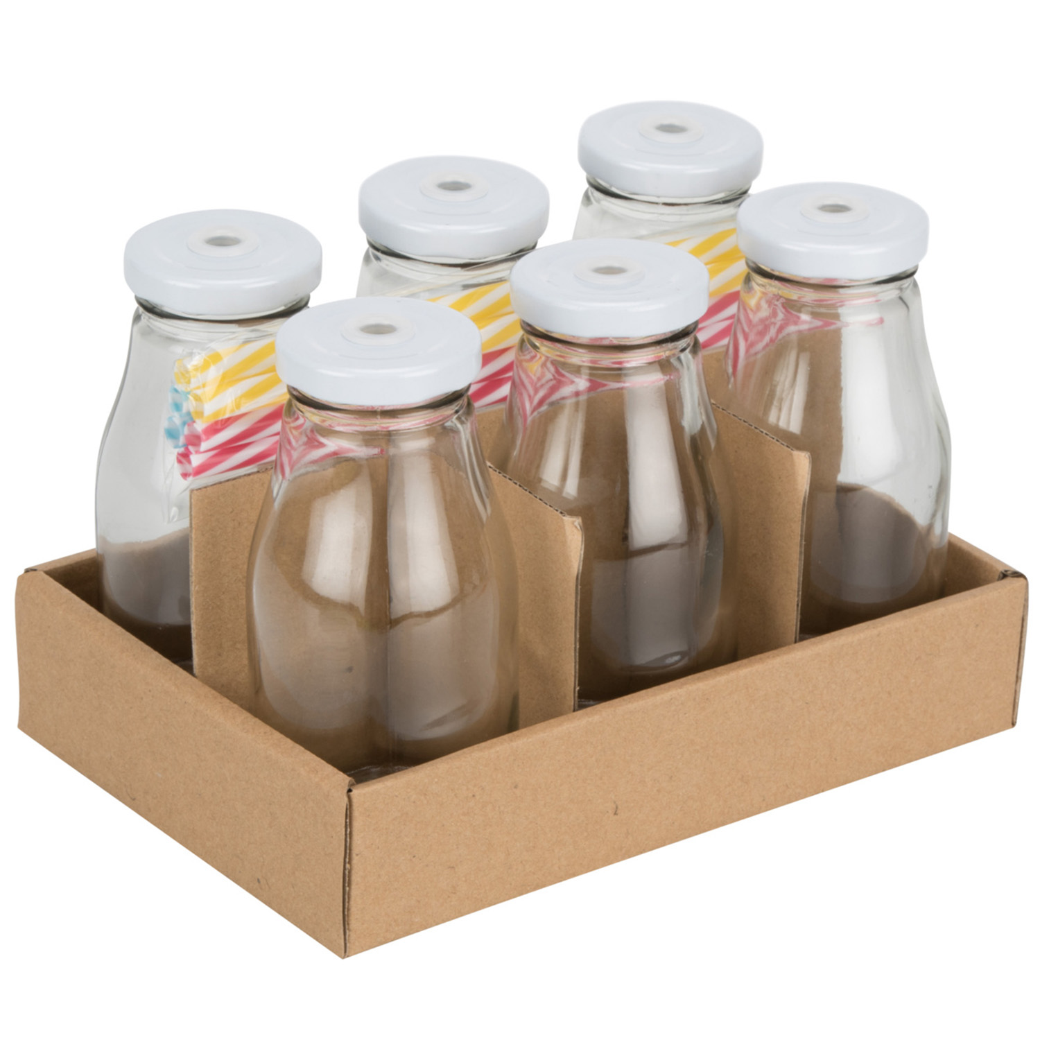 Milk Bottles with Straws and Lids Set of 6 Image 1