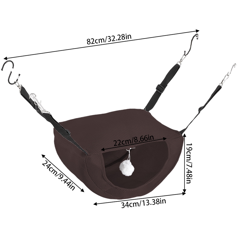 H&O Direct 19 x 82 x 24cm Brown Mesh Foldable Hanging Hammock Pet Bed with Pom Pom Image 6