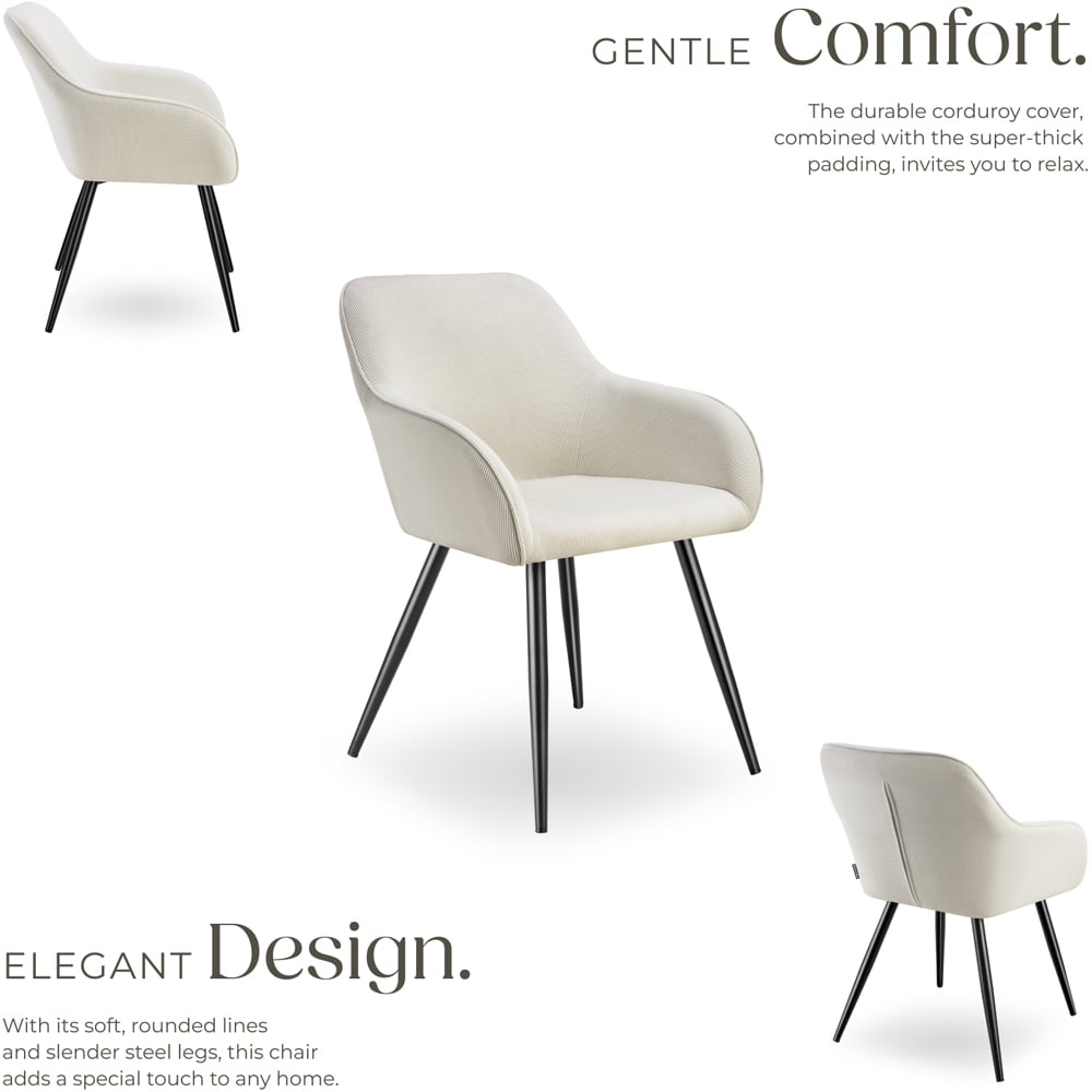 tectake Marilyn Set of 4 Cream and Black Corduroy Padded Dining Chair Image 5