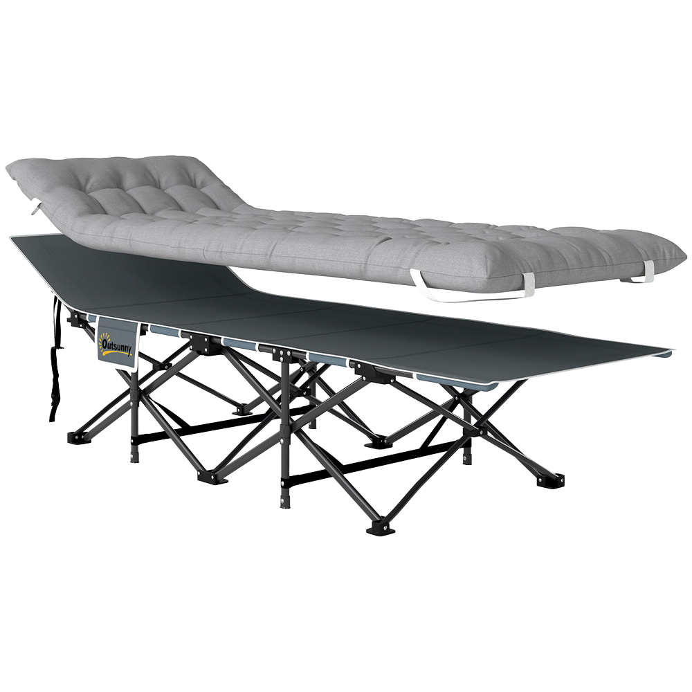 Outsunny Single Light Grey Folding Camping Cot with Mattress Image 1