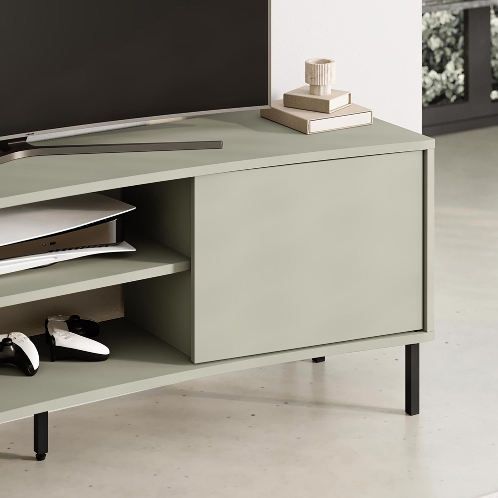 FWStyle Frem Modern 2 Door Ash Green Curved TV Stand Unit Image 5