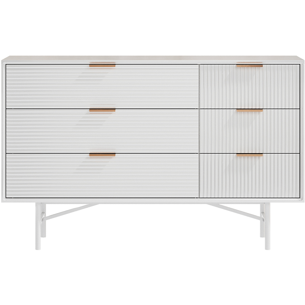 H&O Direct 6 Drawer White Striped Storage Cabinet with Gold Handle Image 2