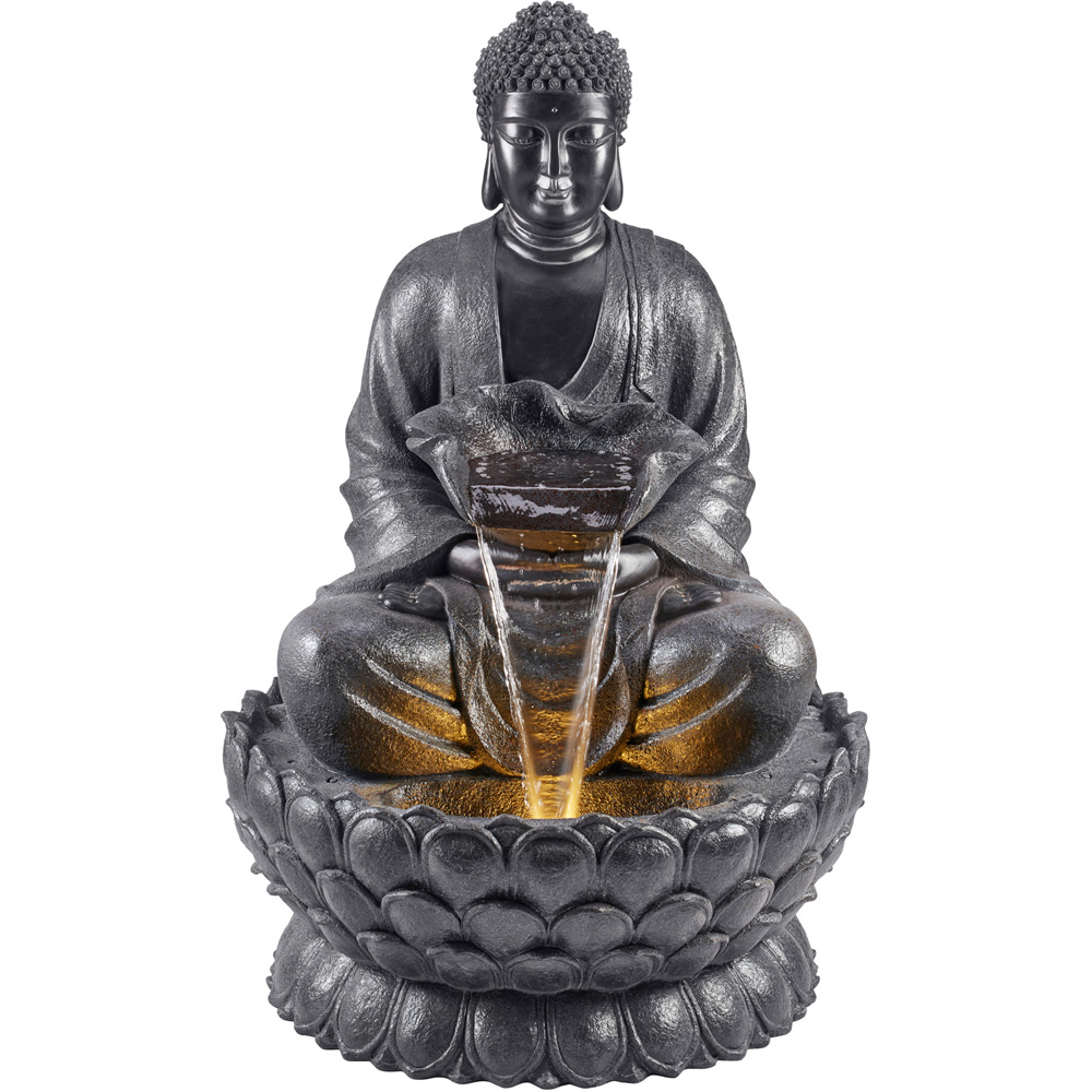 Garden Gear Sitting Buddha on Lotus with Water Feature Image 1