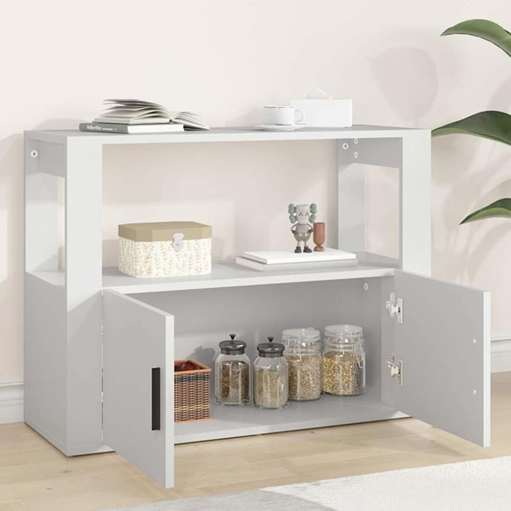 vidaXL 2 Door 2 Shelf White Sideboard Image 1