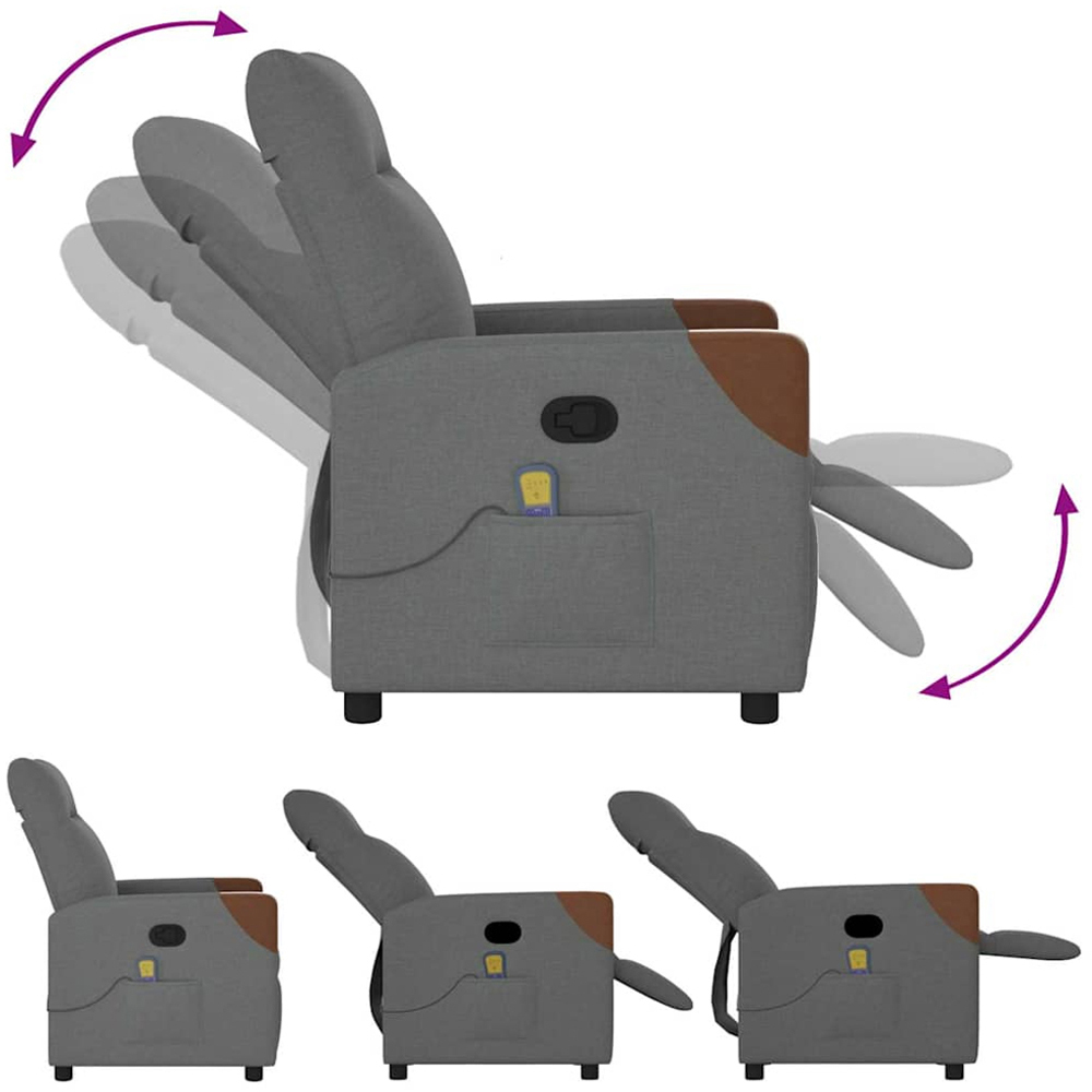 vidaXL Dark Grey Fabric Manual Massage Recliner Chair Image 9