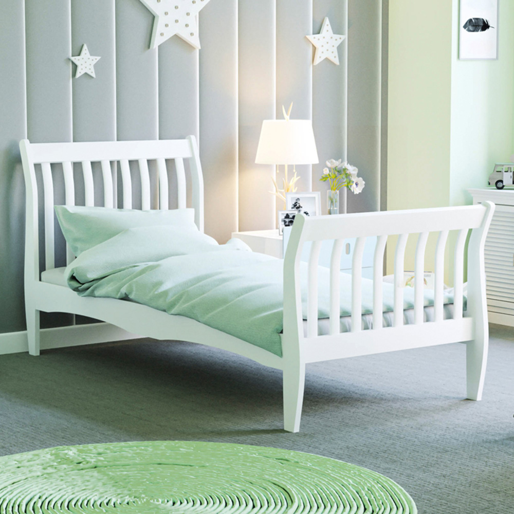 JUNIOR VIDA Orion Single White Sleigh Bed with Gel Memory Foam Mattress Image 1