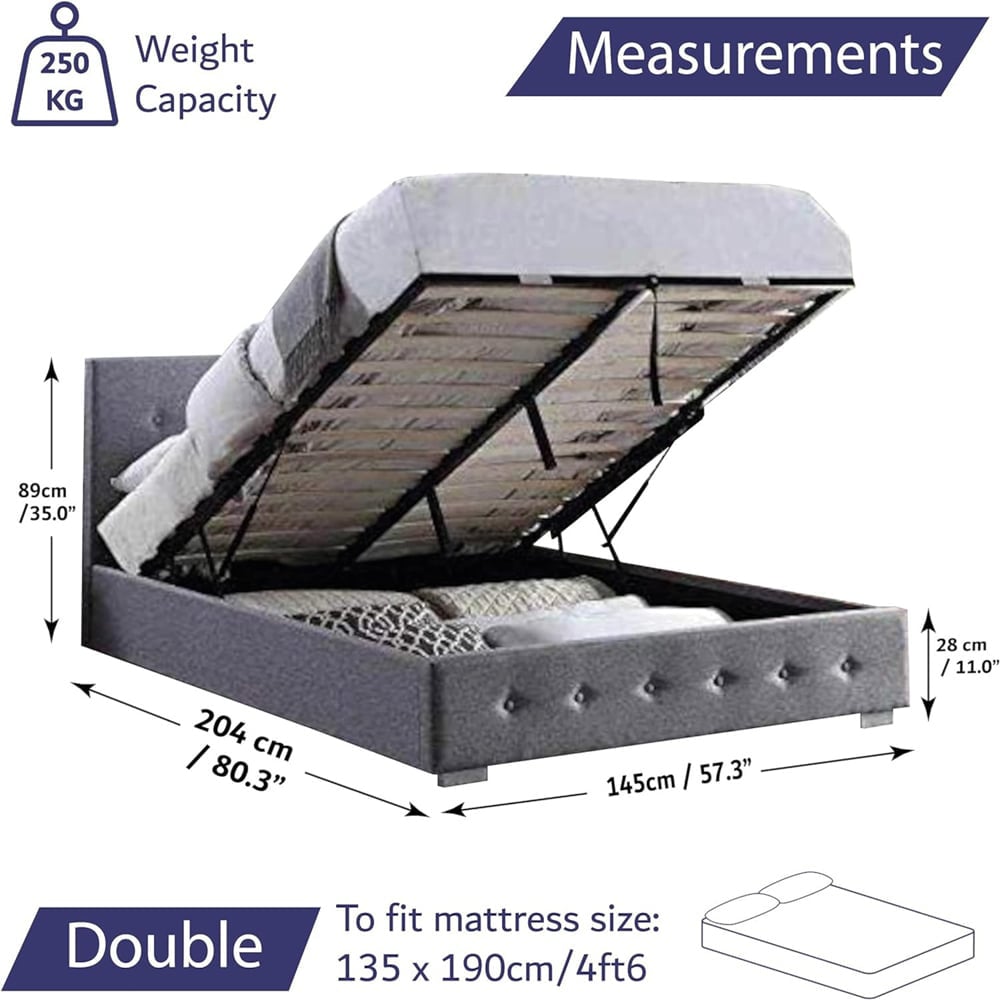 Home Treats Double Grey Ottoman Storage Bed Frame Image 8