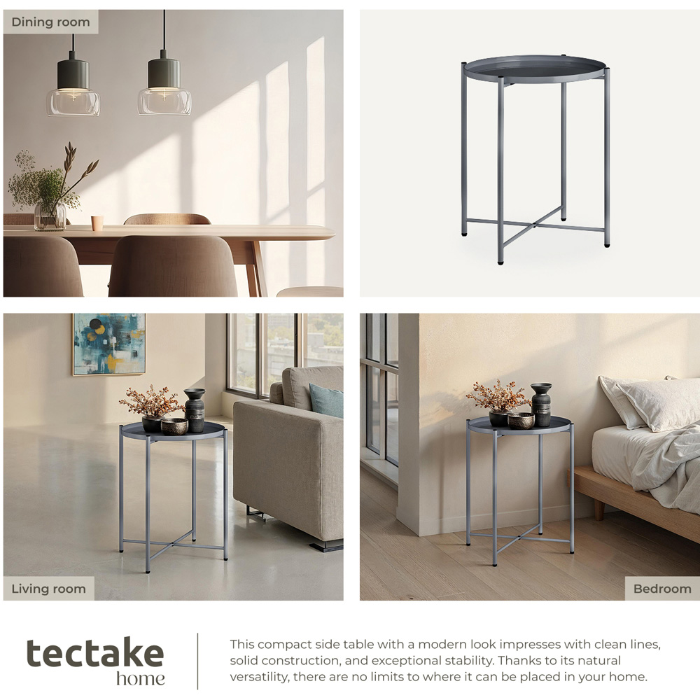tectake Chester Dark Grey Round Bedside Table Image 6
