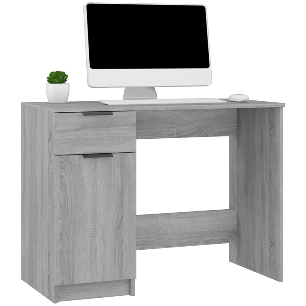 vidaXL Single Door Single Drawer Computer Desk Grey Sonoma Image 3