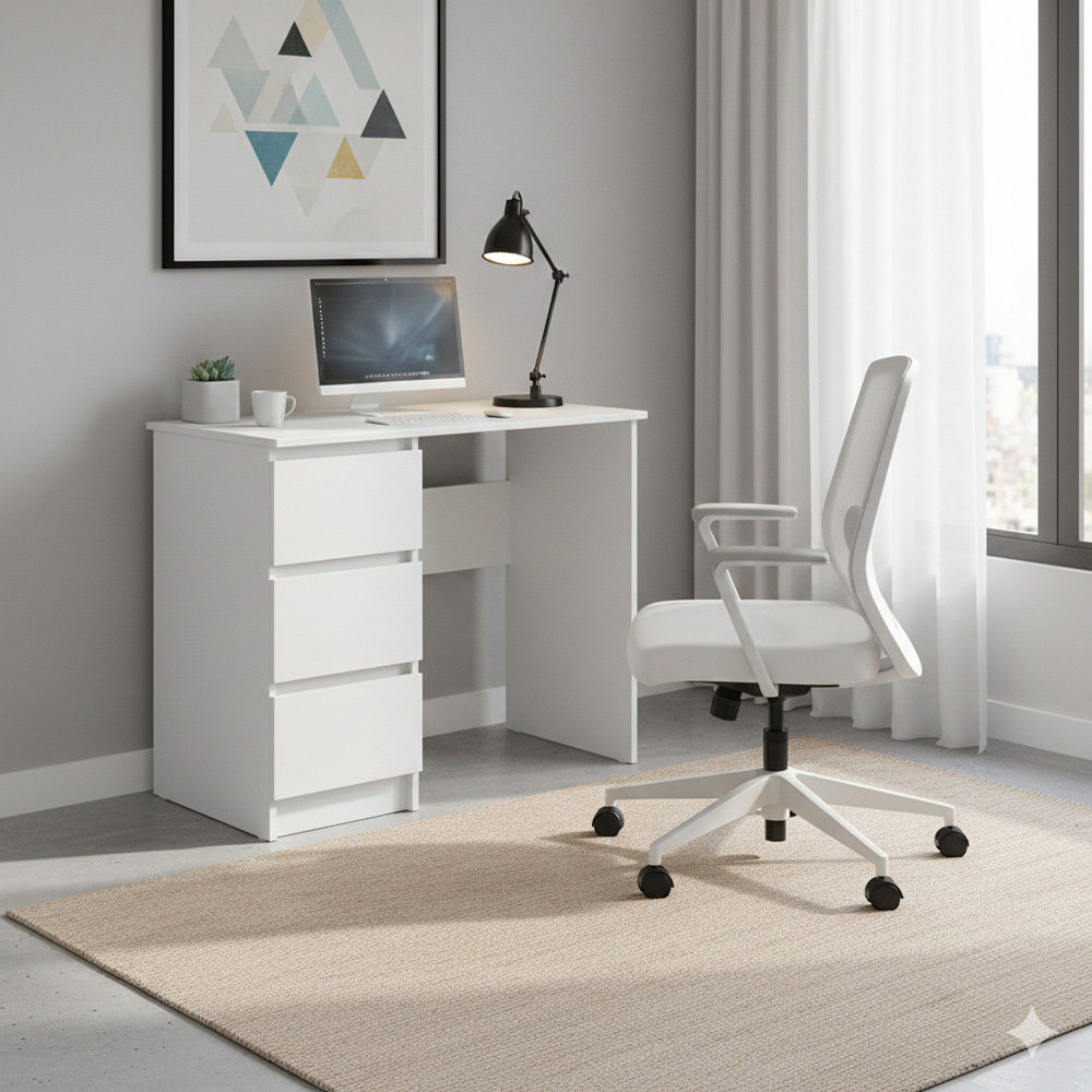 Shefa Cina 3 Drawer Compact Computer Desk White Image 5