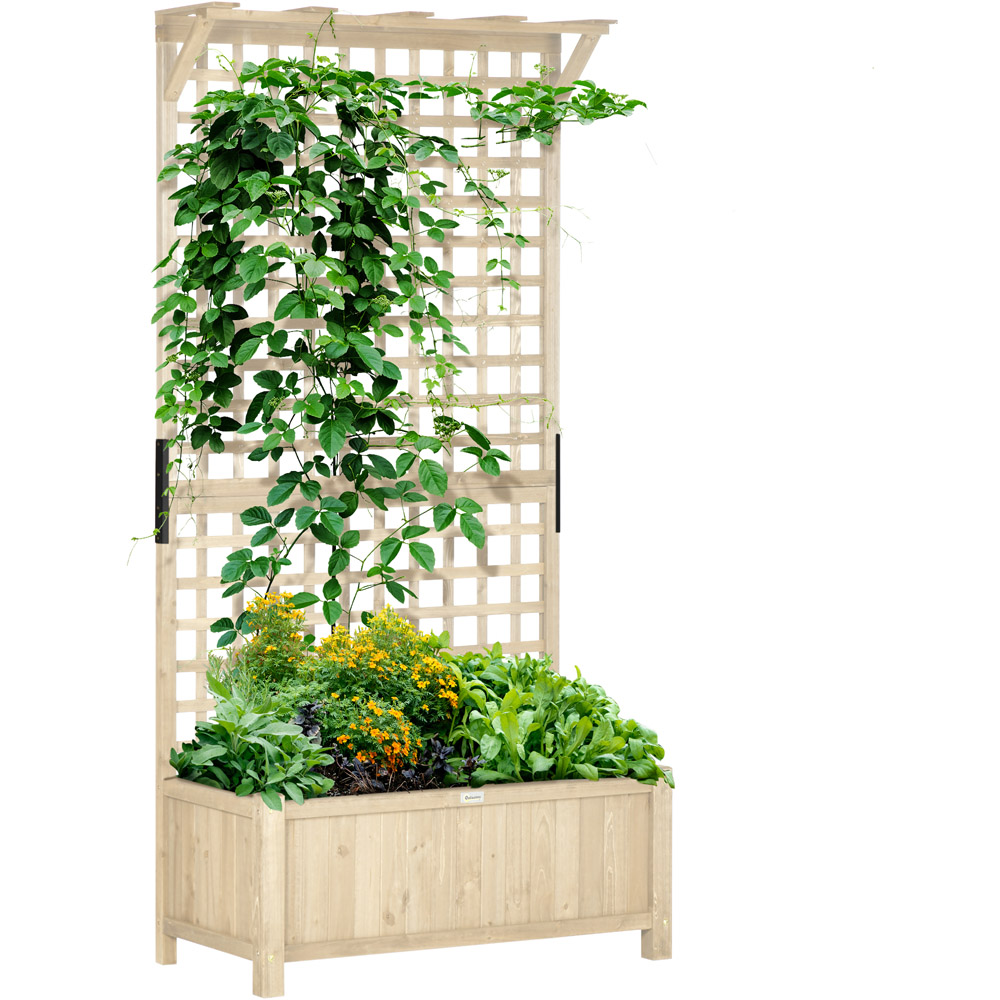 Outsunny Natural Wood Planter with Trellis for Climbing Plants Image 1