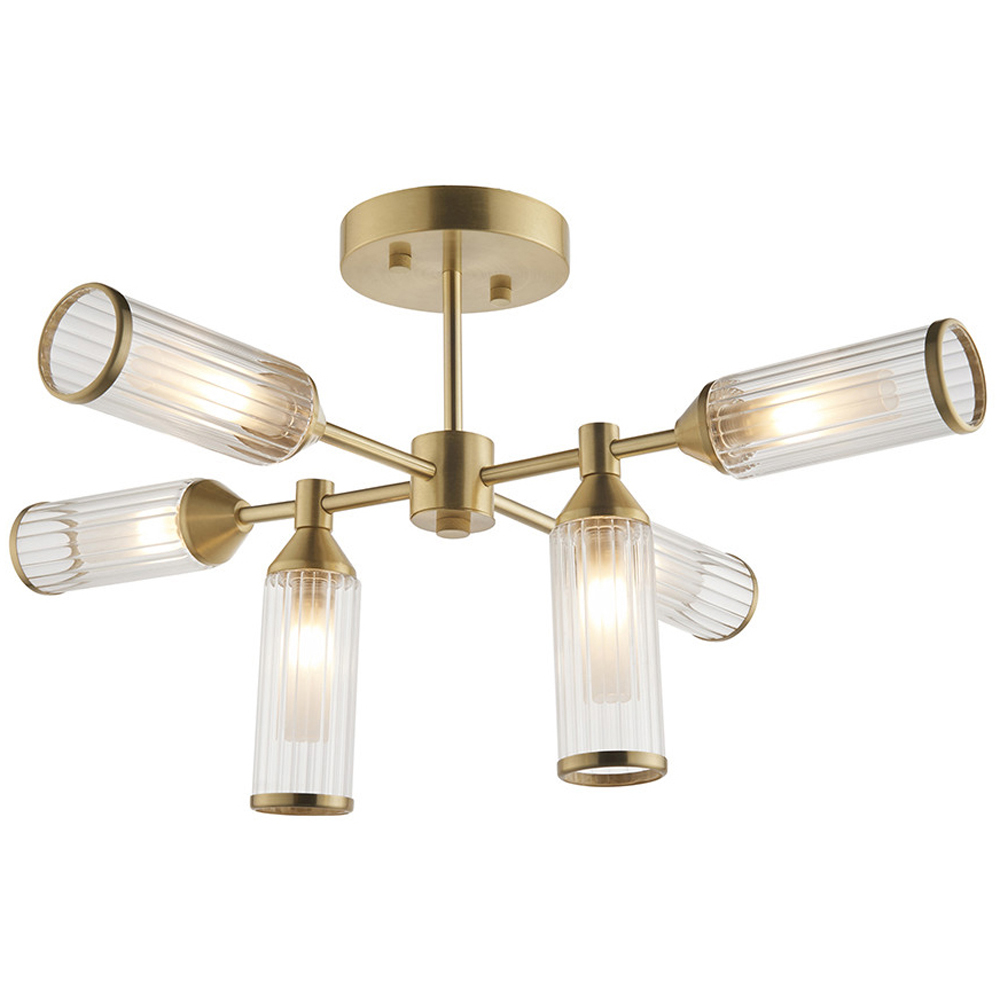 Merano Trieste Satin Brass and Frosted Glass 6 Light Ceiling Semi Flush Image 3