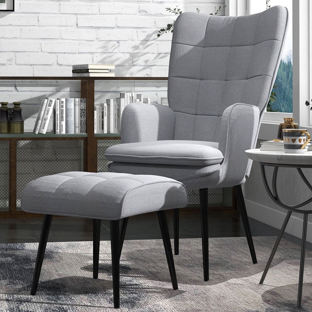 Portland Light Grey Armchair with Footstool Image 1
