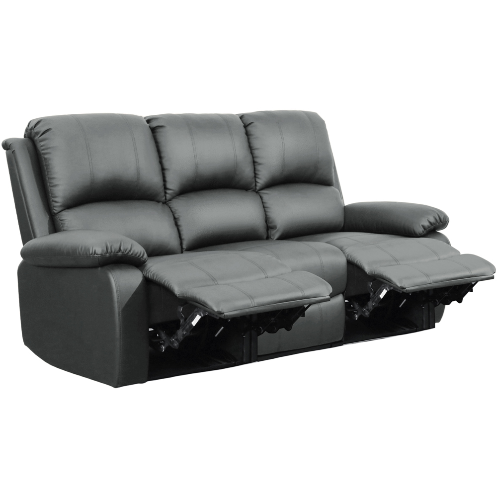 Brooklyn 3 Seater Dark Grey Bonded Leather Manual Recliner Sofa | Wilko
