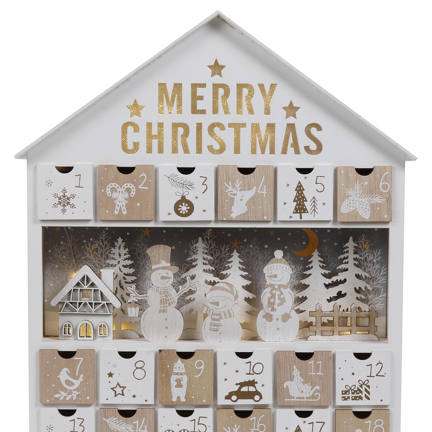 LED Wooden Festive Advent Calendar - White Image 3