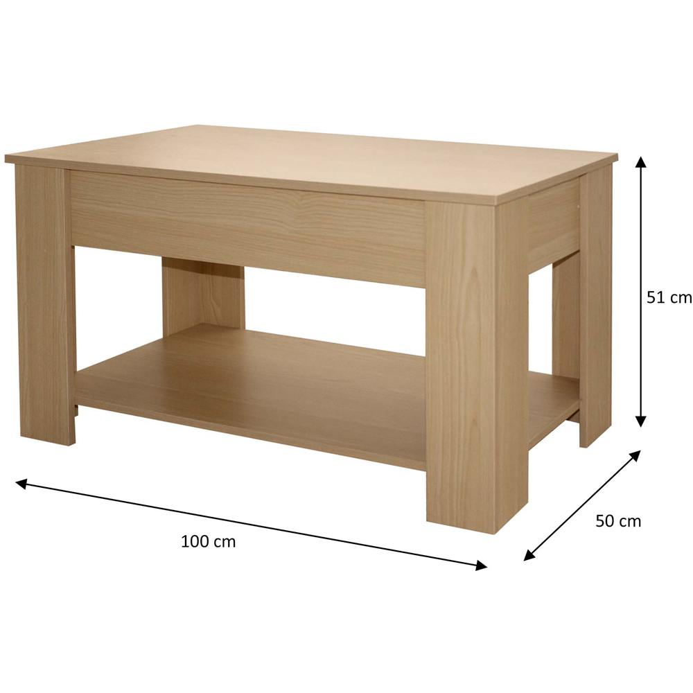 Comfy Living Single Shelf Oak High Gloss Lift Top Coffee Table Image 4