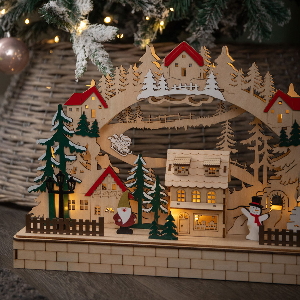 Samuel Alexander 12 Warm White LED Wooden Alpine Scene Christmas Decoration 40cm Image 3