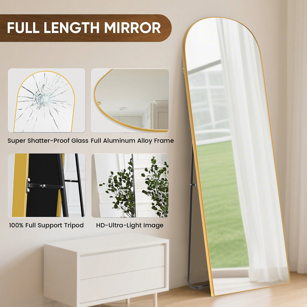 Rattrix Gold Aluminium Alloy Frame Arched Full Length Mirror with Stand 162 x 52cm Image 8