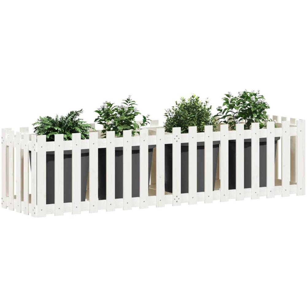 vidaXL White Solid Pine Wood Fence Design Raised Garden Bed 50 x 200 x 50cm Image 2