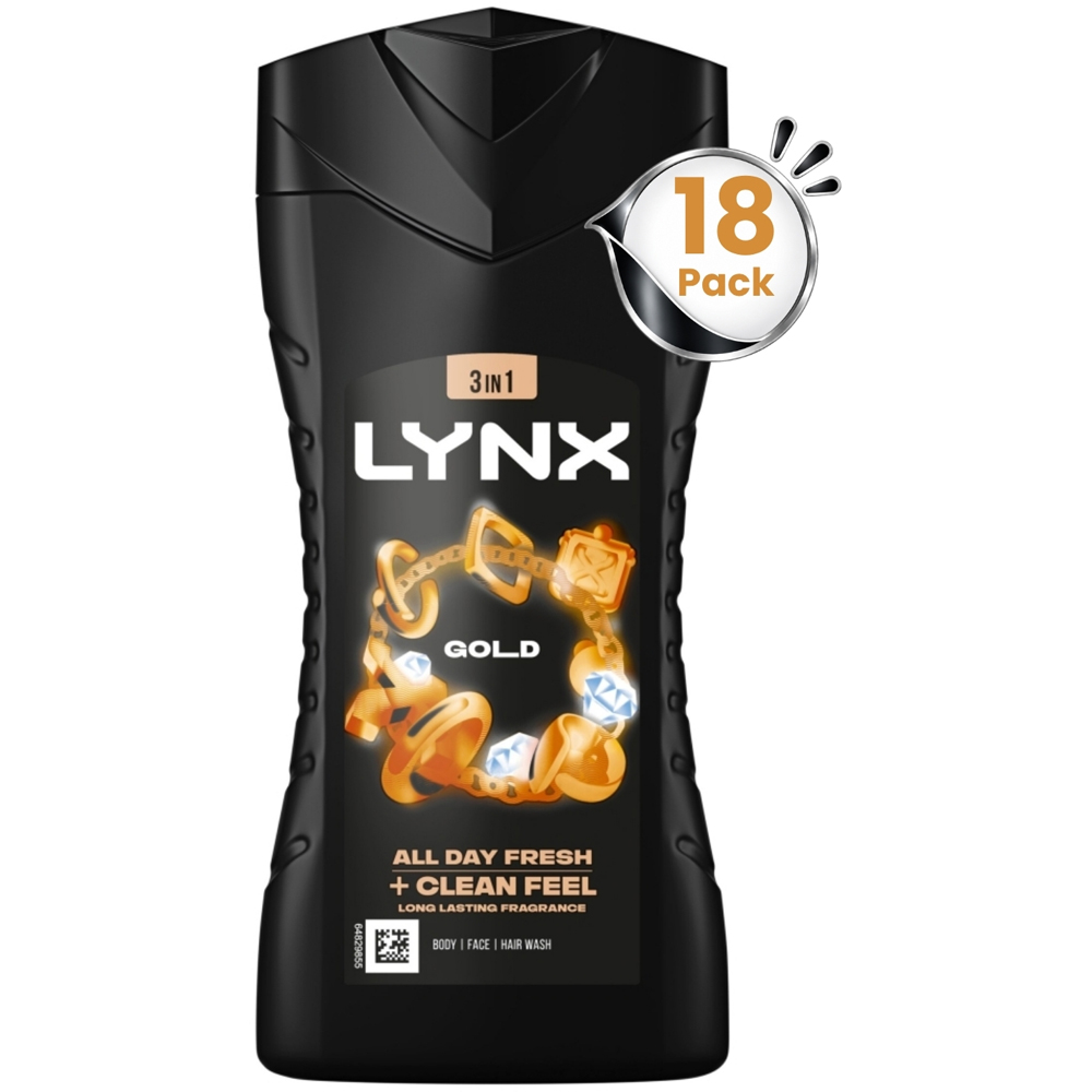 Lynx Gold Oud Wood and Fresh Vanilla 12H Refreshing Fragrance Men's Shower Gel 225ml 18 Pack Image 1