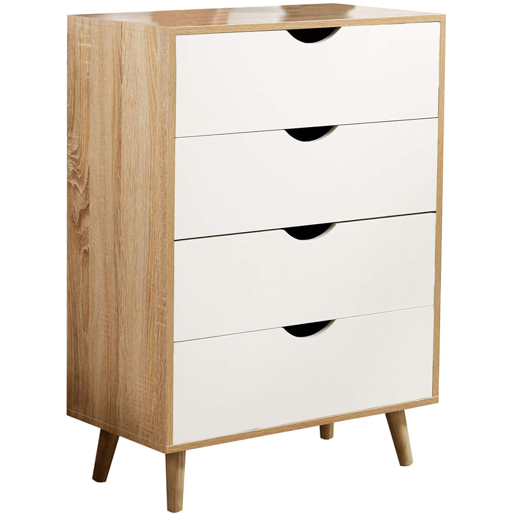 Home Source Boden 4 Drawer Oak and White Wide Chest of Drawers Image 2