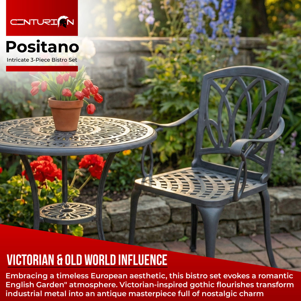 Centurion Supports Positano 2 Seater Grey Aluminium Bistro Set with Table Image 3