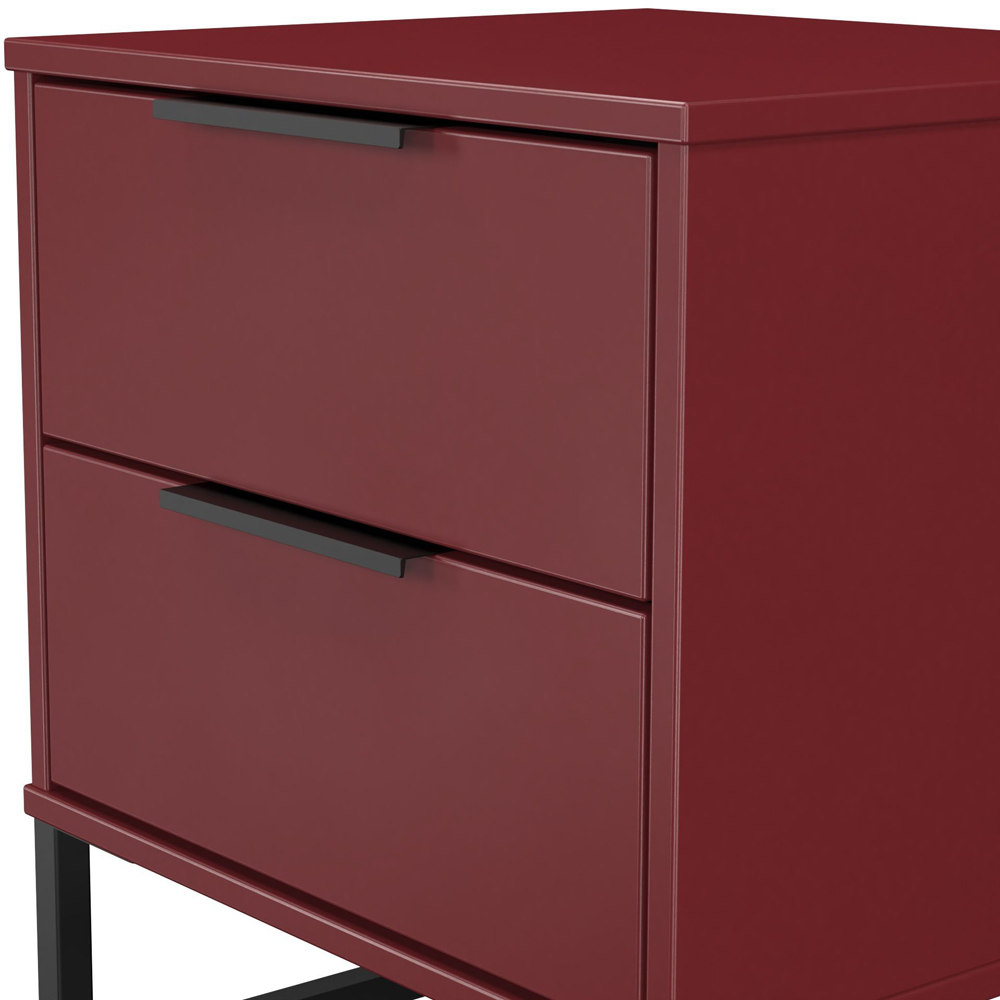 Crowndale Hong Kong 2 Drawer Matt Red and Black Compact Bedside Cabinet Ready Assembled Image 5