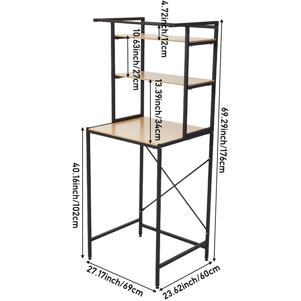 Living and Home 3 Shelf Black Over Washing Machine Storage Shelf with Towel Bar Image 9