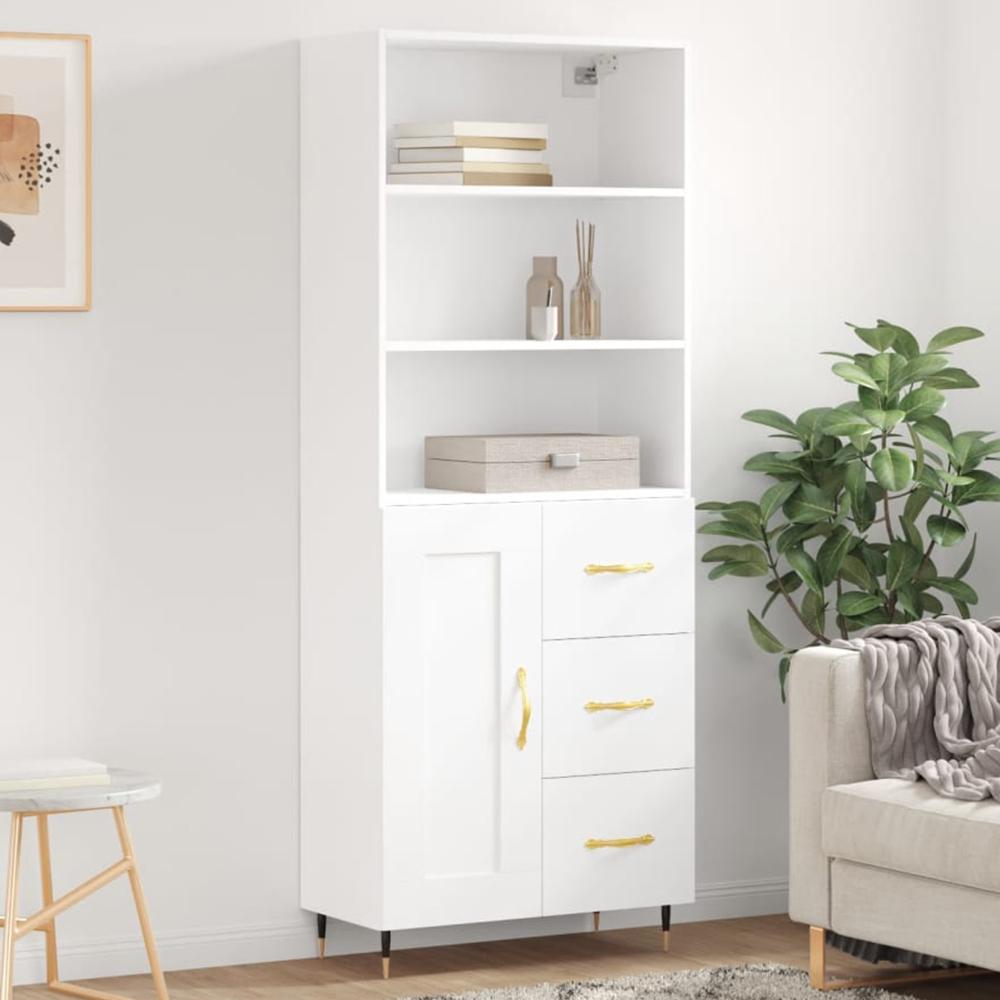 vidaXL Single Door 3 Drawer 3 Shelf White Highboard Image 1
