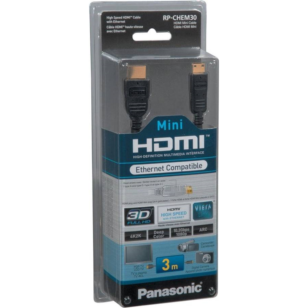Panasonic RP-CHEM30 Black Mini HDMI to HDMI Cable with Ethernet Support 3m Image 2