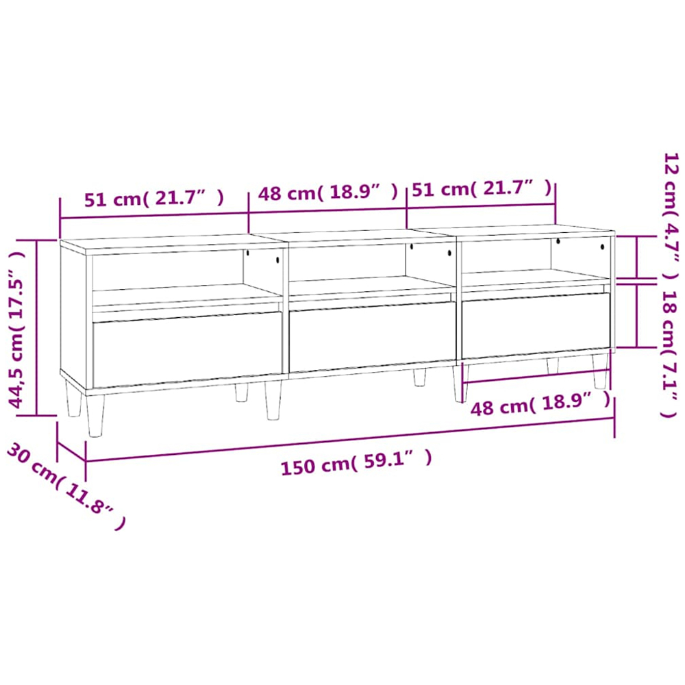 vidaXL 3 Door 3 Shelf Sonoma Oak Wide TV Cabinet Image 9