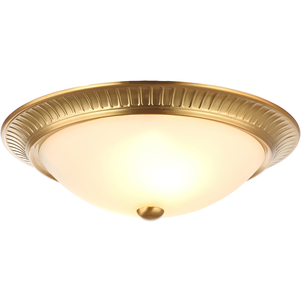 Happy Homewares Traditional Brushed Gold Flush Ceiling Light with Opal Glass Diffuser Image 6