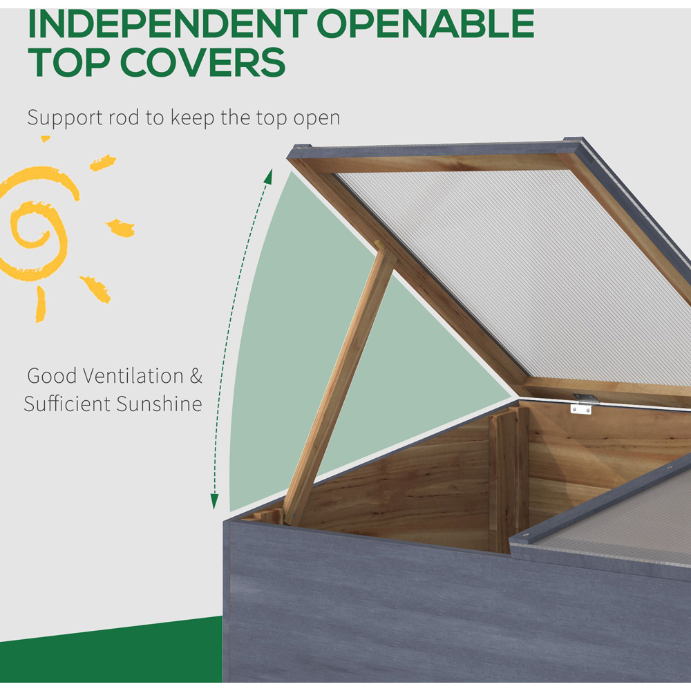 Outsunny Light Grey Wooden Polycarbonate 3.2 x 1.64ft Cold Frame Greenhouse Image 5