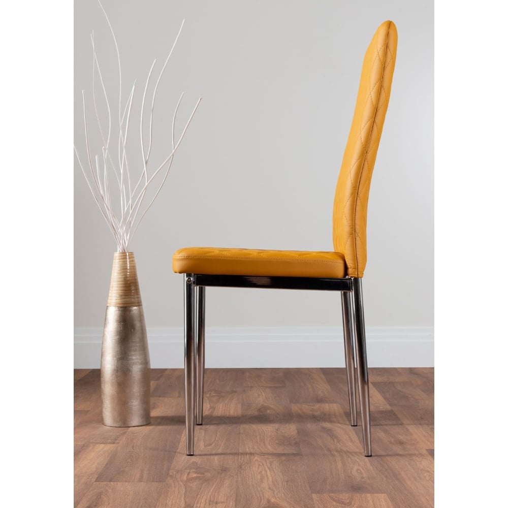 Furniturebox Columbia Valera 4 Seater Dining Set White Gloss Mustard Yellow and Chrome Image 7