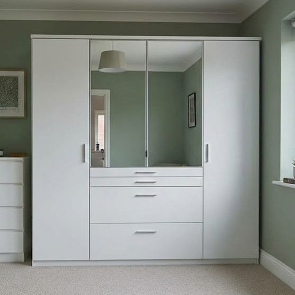 TJ'S Diver 4 Door 4 Drawer White Wardrobe Image 1