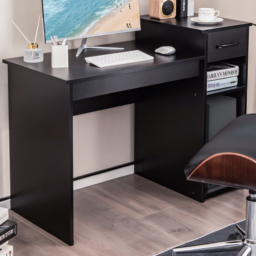 Costway Single Drawer 2 Shelf Computer Desk Black Image 1