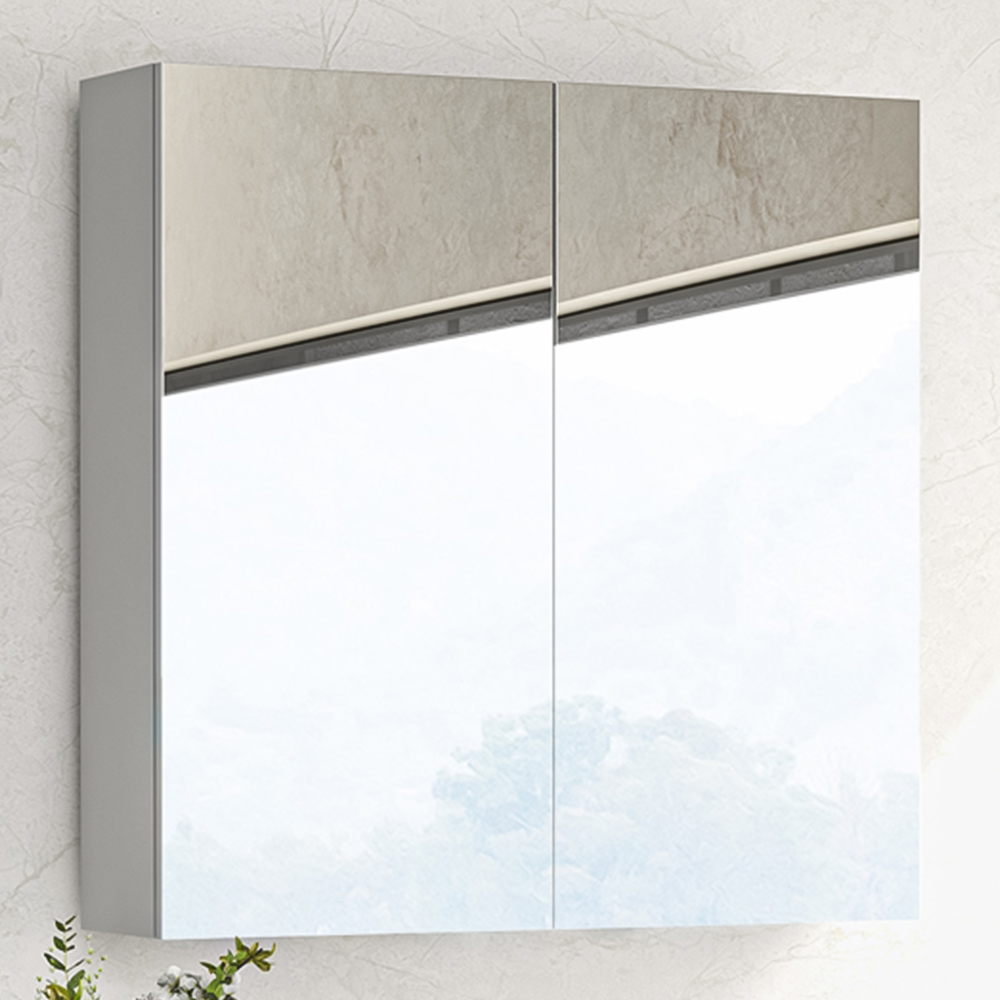 Kleankin 2 Door White Wall Mounted Mirrored Bathroom Storage Cupboard Image 1