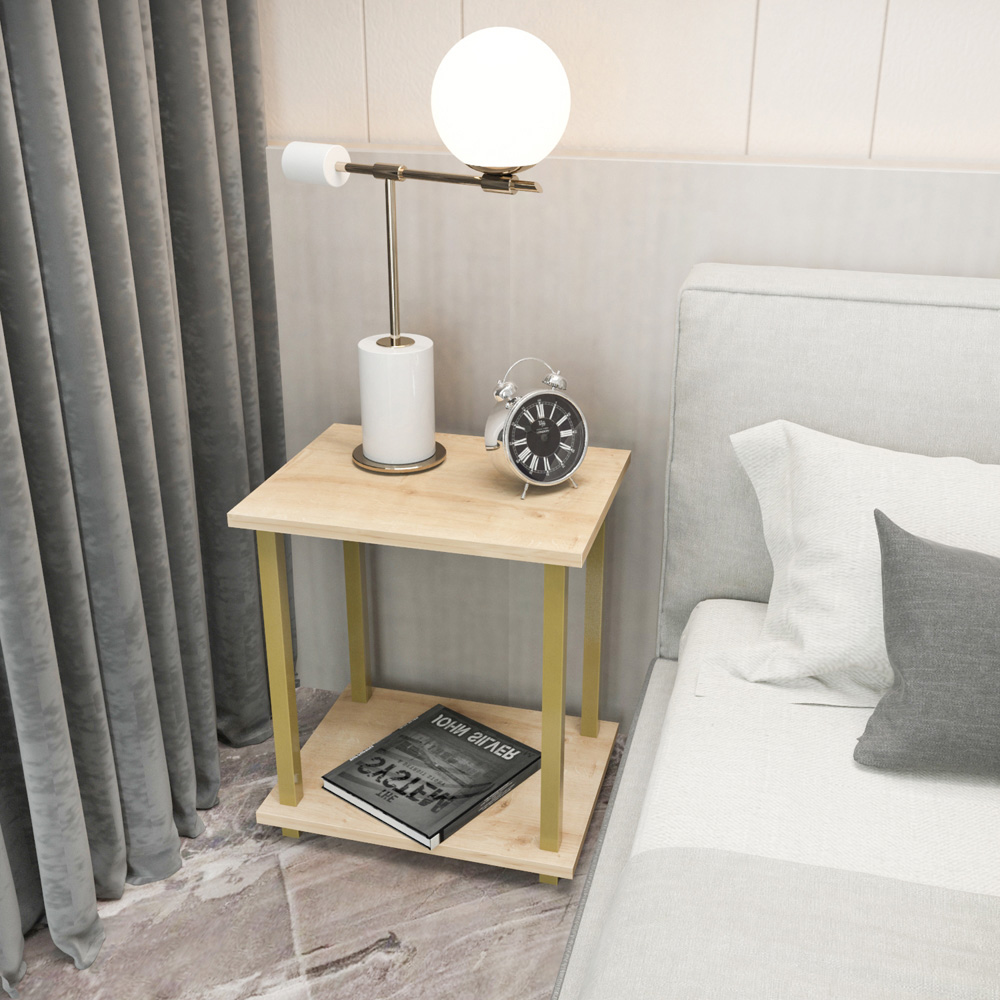 Decorotika Gurnee Gold and Oak Side Table Image 7