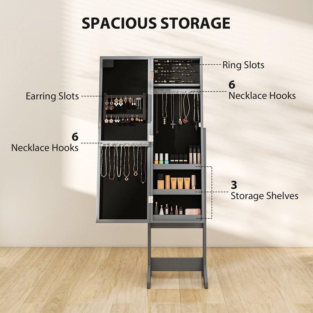 HOMCOM Grey Freestanding LED Mirrored Jewellery Cabinet Image 8