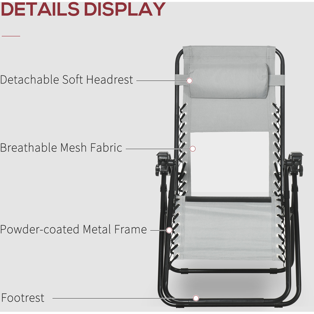 Outsunny Set of 2 Grey Zero Gravity Foldable Garden Recliner Chair Image 6