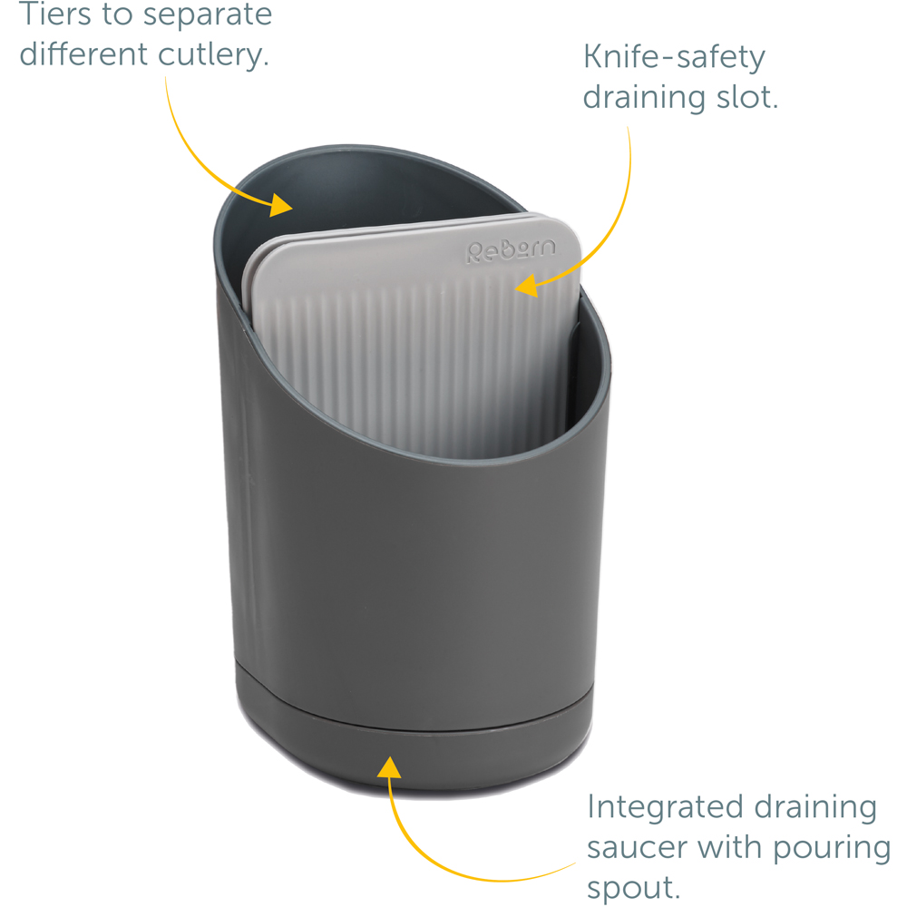 ReBorn Dark Grey Compact Plastic Cutlery Drainer with Knife Safety Slot Image 8