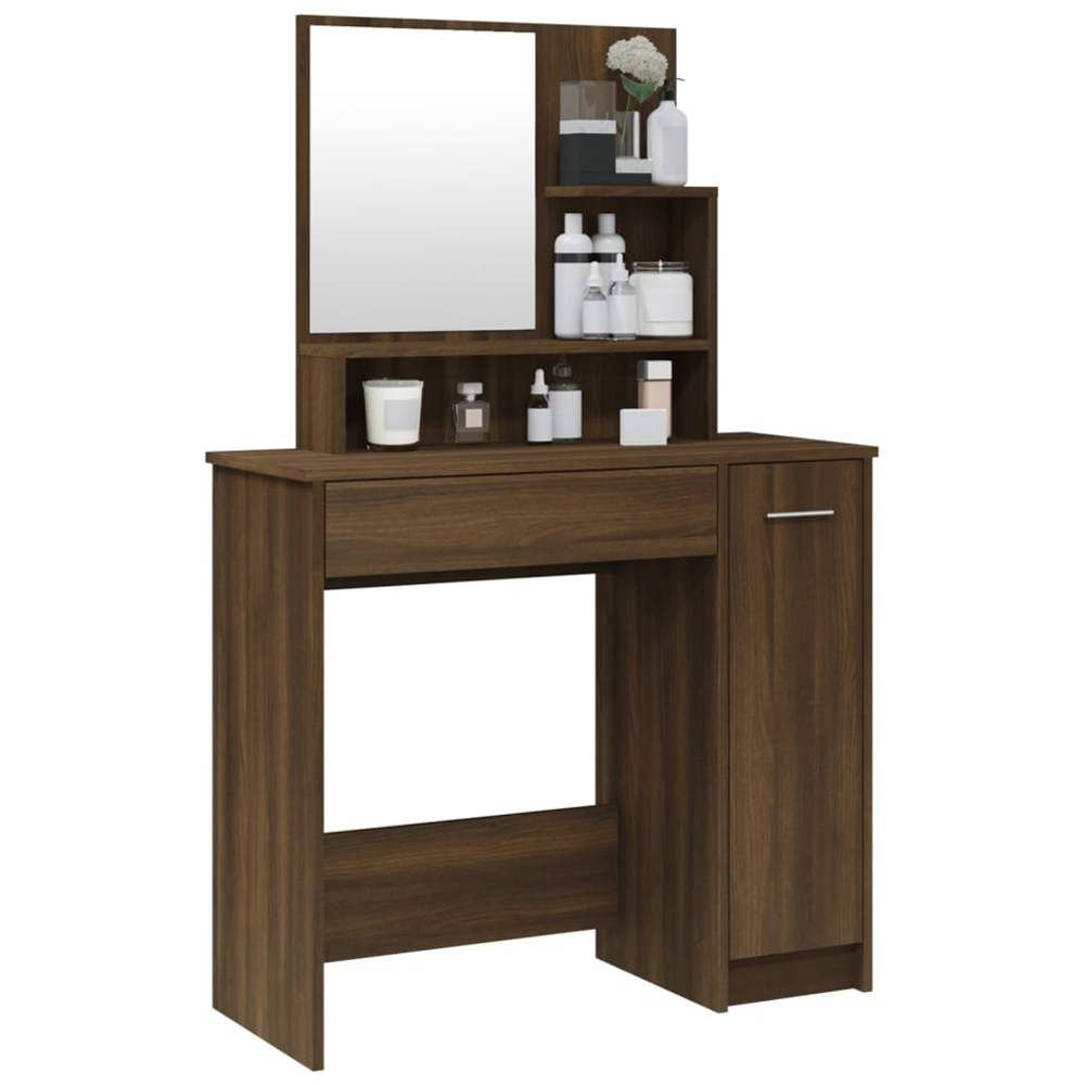vidaXL Single Door Single Wide Drawer Brown Oak Dressing Table with Mirror Image 4