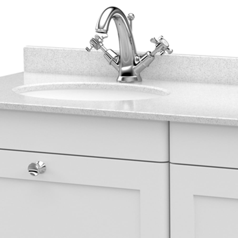 nuie Classique 2 Drawer Satin White Wall Hung Unit and 1 Tap Hole Marble Basin 1200mm Image 2