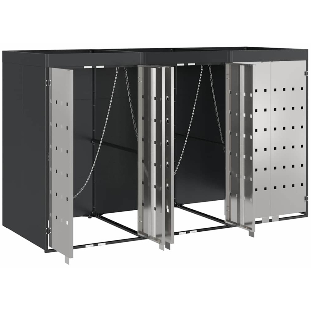 vidaXL Anthracite 3 Wheelie Bin Storage Shed with Stainless Steel Door and Planter Roof Image 6
