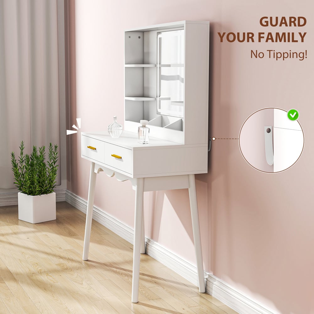 HOMCOM White LED Mirror Dressing Table with Cushioned Stool Image 4