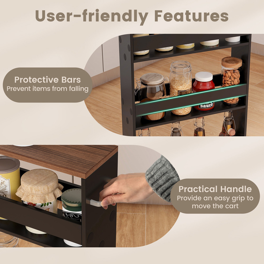 Costway 4 Shelf Brown Slim Storage Cart with Wheels Image 8
