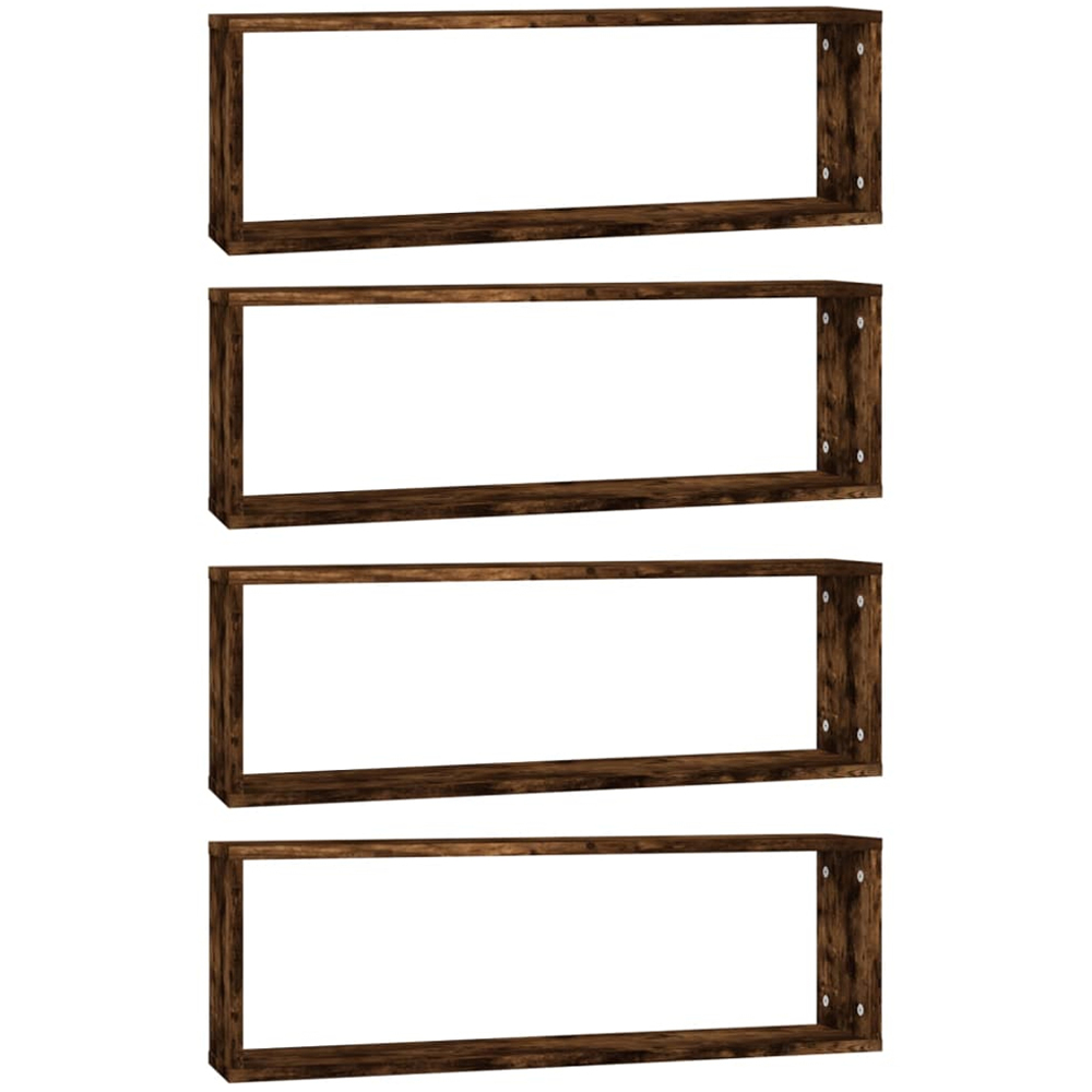 vidaXL 80cm Set of 4 Smoked Oak Cube Floating Wall Shelf Image 1