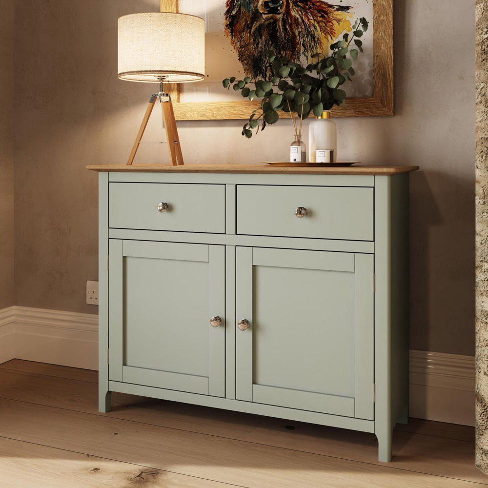 FWStyle Taberno 2 Drawer 2 Door Sage Green and Oak Sideboard Image 8