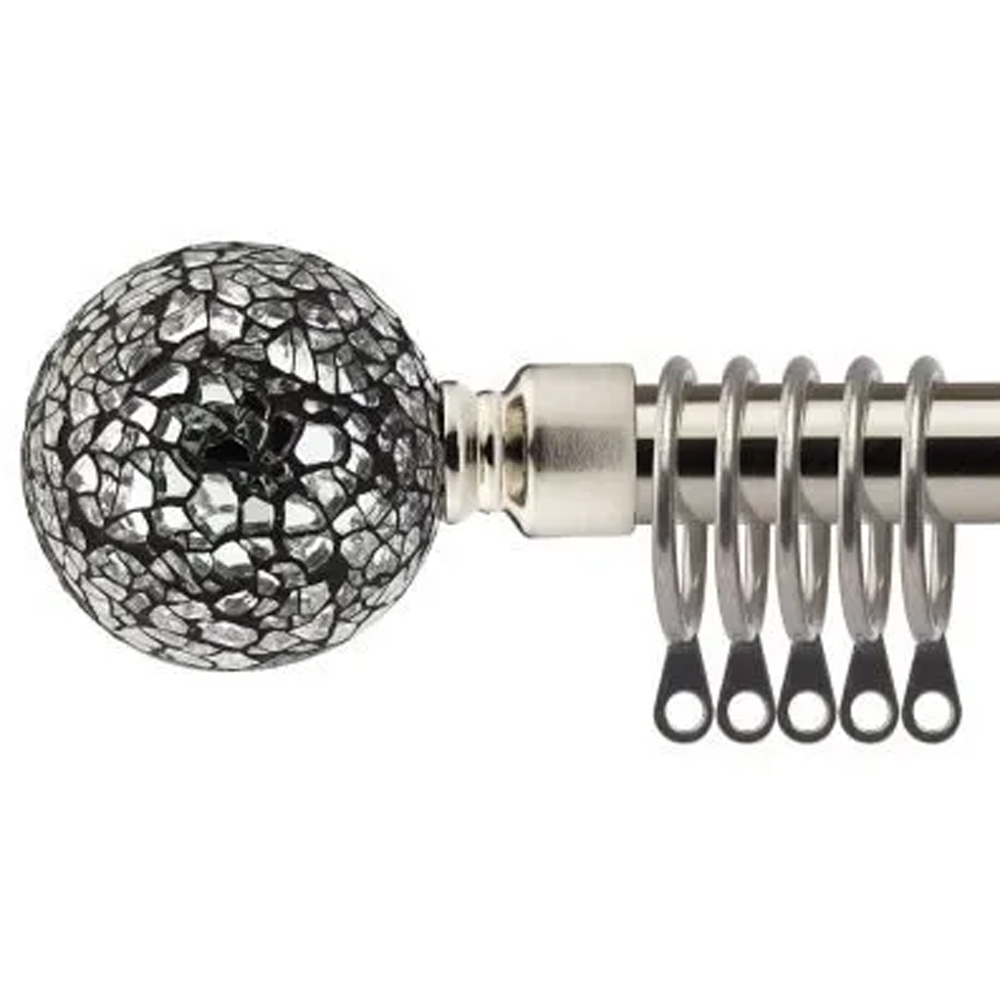 New Edge Blinds 160-300cm Extendable Brushed Silver Mirrored Metal Curtain Pole Image
